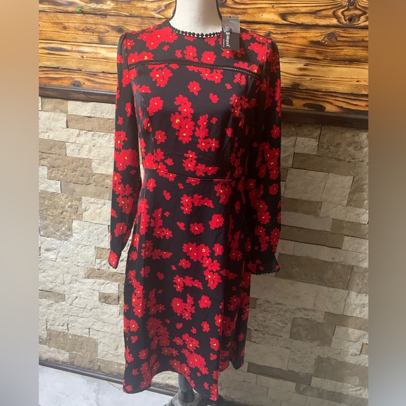 NWT Allegra K Vibrant Floral Modest Dress Navy Red Small - Picture 6 of 13